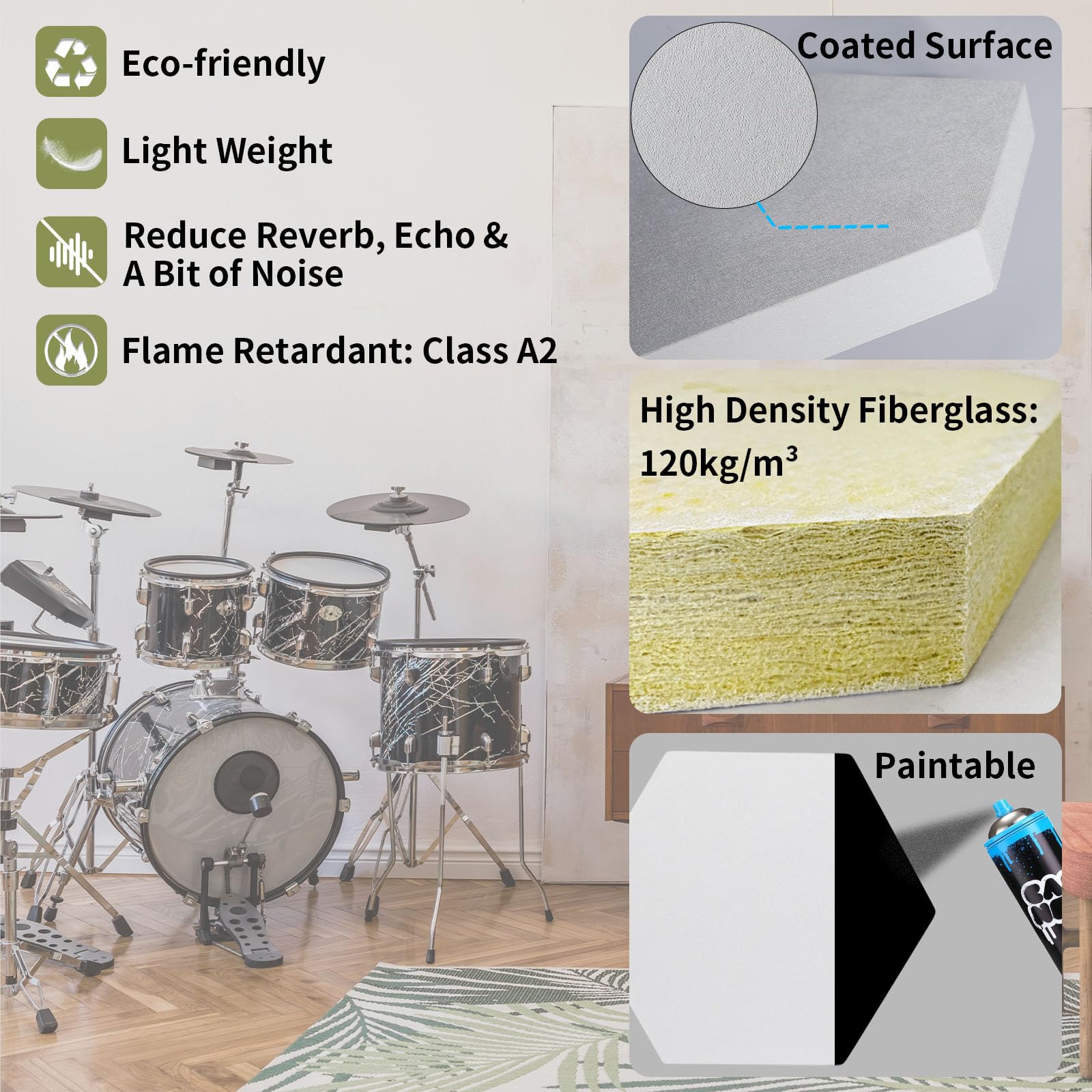 TroyStudio Acoustic Ceiling Panels - 14.2 X 12.4 X 1.2 Inches 4 Pcs Coated Fiberglass Hanging Drop Ceiling Tiles, Thick Sound Ab